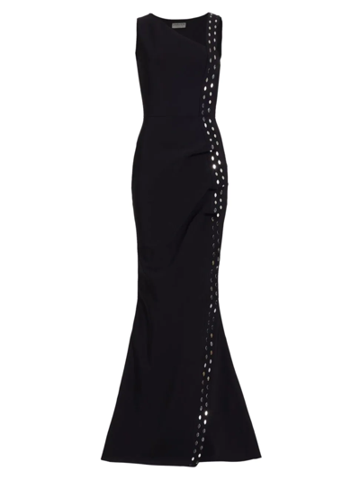 Chiara Boni La Petite Robe Cibeless Embellished Asymmetric-neckline Gown In Black