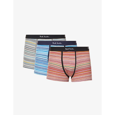 Paul Smith Pack Of Three Striped Stretch-cotton Boxer Briefs In Multi