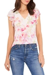 1.state Flutter Sleeve Chiffon V-neck Top In White/ Floral Print