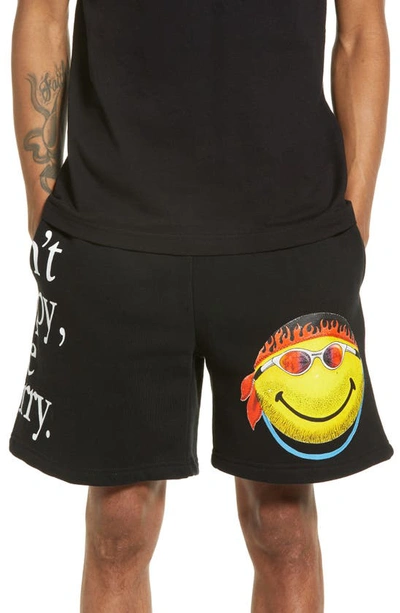 Market Smiley Graphic Cotton Sweat Shorts In Black