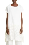 Comme Des Garçons Lace Trim Square Neck Cotton Blend Dress In Off White/ White