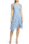 Eliza J Lace Asymmetric Cocktail Dress In Light Blue