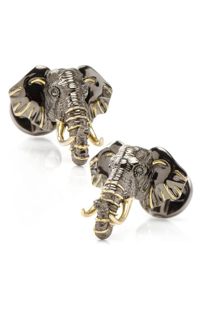 Cufflinks, Inc Sterling Silver & 14k Gold Elephant Head Cuff Links In Gunmetal