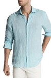 Reiss Ruban Linen Button-up Shirt In Aqua