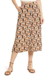 Treasure & Bond Button Front Skirt In Grey- Brown Stripe