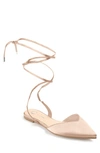 Shop Journee Collection Lace-up Pointed-toe Flat In Nude