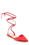 Journee Collection Lace-up Pointed-toe Flat In Red