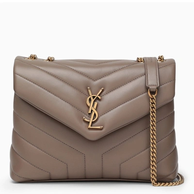 Saint Laurent Taupe/gold Small Ysl Loulou Bag In Grey