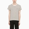 SAINT LAURENT STRIPED T-SHIRT WITH LOGO EMBROIDERY