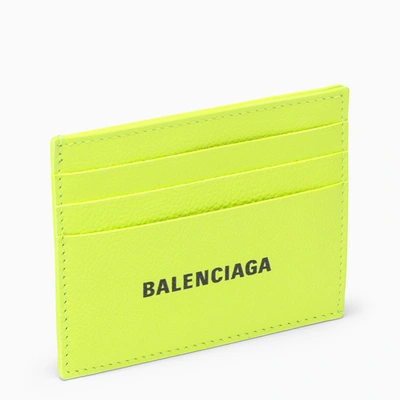 Balenciaga Logo-print Card Holder In Fluo Yellow