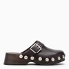 Ganni Retro Black Leather Clogs With Studs Woman In Brown