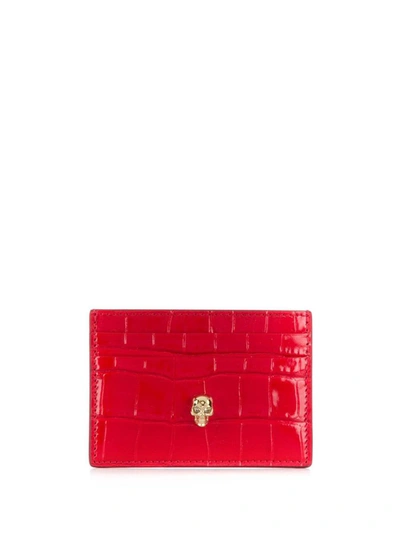 Alexander Mcqueen Croco-print Leather Credit Card Holder In Red