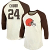 MAJESTIC MAJESTIC THREADS NICK CHUBB CREAM/BROWN CLEVELAND BROWNS VINTAGE PLAYER NAME & NUMBER 3/4-SLEEVE FIT