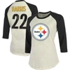 Majestic Threads Najee Harris Cream/black Pittsburgh Steelers Player Name & Number Raglan 3/4-sleeve In Cream