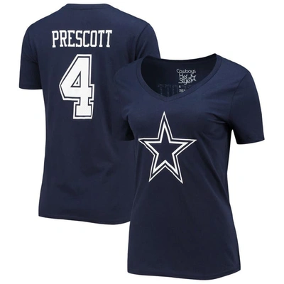 Fanatics Women's  Dak Prescott Navy Dallas Cowboys Player Icon Name And Number V-neck T-shirt In Blue