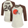 MAJESTIC FANATICS BRANDED NICK CHUBB CREAM/BROWN CLEVELAND BROWNS PLAYER RAGLAN NAME & NUMBER FITTED 3/4-SLEE