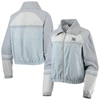 The Wild Collective Navy New York Yankees Colorblock Track Raglan Full-zip Jacket In Light Blue
