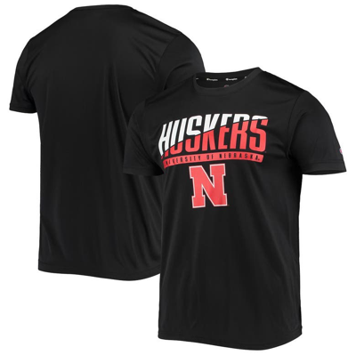 Champion Black Nebraska Huskers Team Wordmark Slash T-shirt