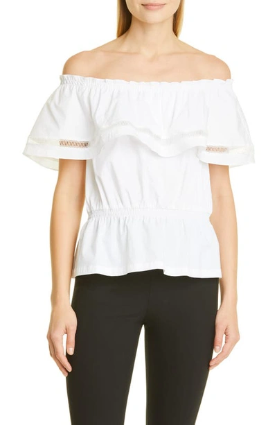 Donna Karan Convertible-neckline Ruffled Top In White