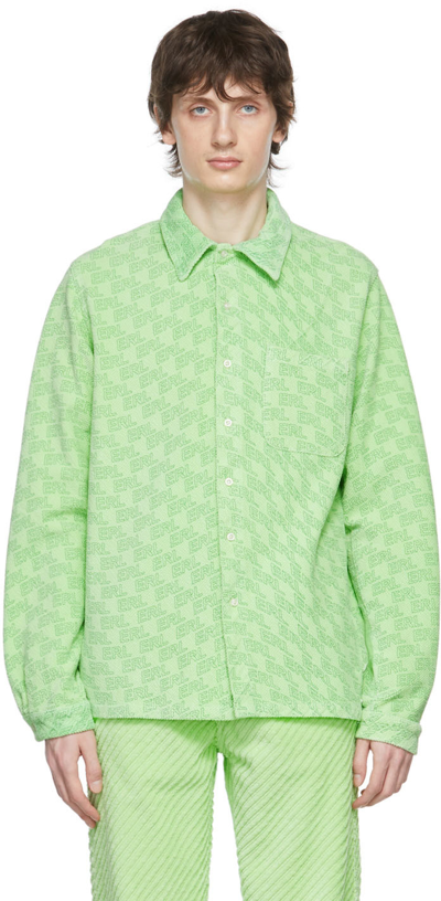 Erl Logo-print Regular-fit Stretch-cotton Shirt In Green
