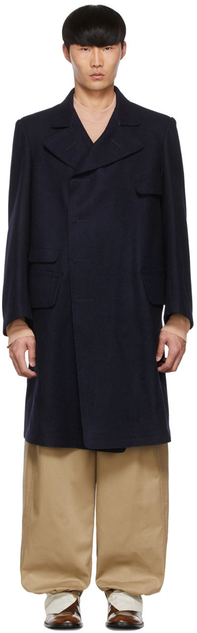 Maison Margiela Navy Wool Coat In 524 Navy