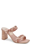 Dolce Vita Paily White Striped High Heel Slide Sandal Heels In Natural Multi Leather