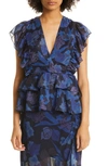 Ted Baker Rowyn Printed Ruffled Blouse In Blue