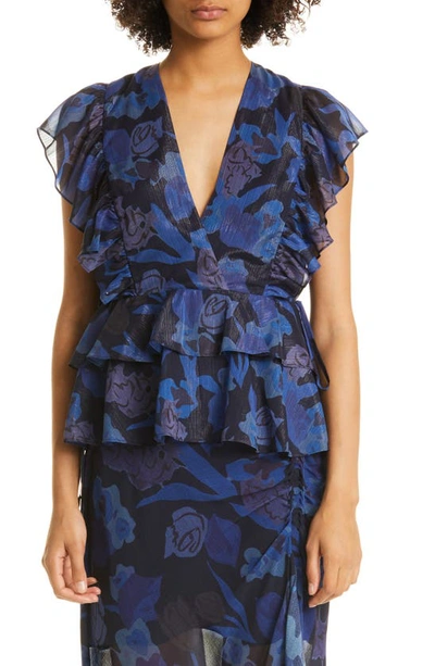 Ted Baker Rowyn Printed Ruffled Blouse In Blue