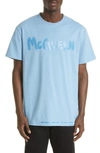 Alexander Mcqueen Graffiti Logo Graphic Tee In Sky Blue/ Mix