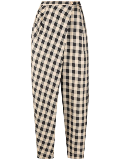 Pre-owned Issey Miyake 1980s Check-print Cropped Trousers In Neutrals