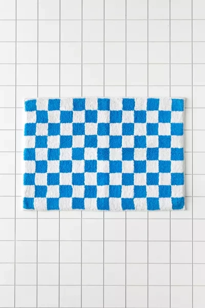 Urban Outfitters Checkerboard Bath Mat In Blue