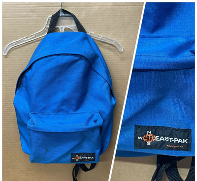 Pre-owned Eastpak Vtg  Backpack Made In Usa Blue Bookbag 90's Nylon School Bag Leather Tag