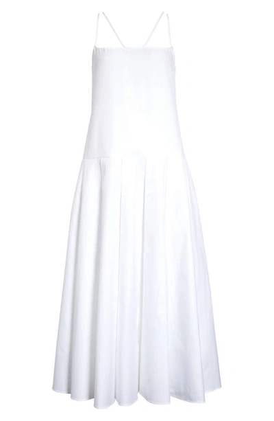 khaite drop waist dress KHAITE Red Pleated Mariella Long Sleeve Drop Waist Midi Dress – The Closet  New York main image 0
