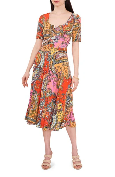 Chaus Paisley Print Midi Dress In Orange/ Peach