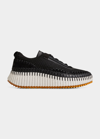 Chloé Nama Embroidered Suede And Recycled-mesh Sneakers In Black