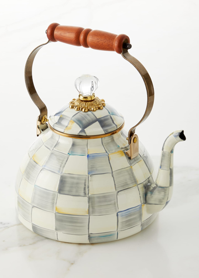 MACKENZIE-CHILDS STERLING CHECK TEA KETTLE, 3QT.