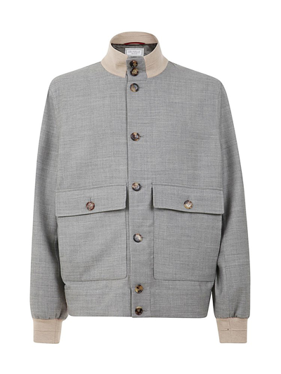 Brunello Cucinelli Cashmere Double Bomber Jacket In Grey