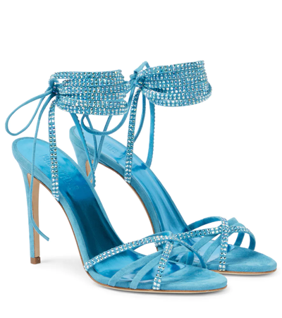 Paris Texas Holly Nicole Embellished Suede Sandals In Azzurro