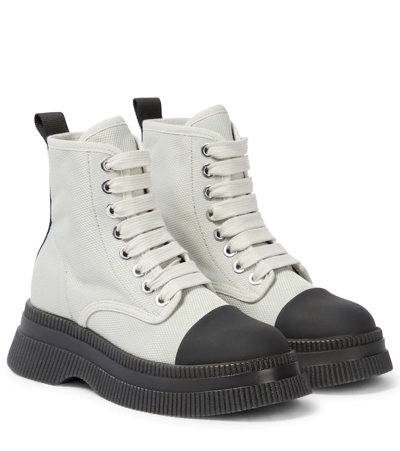 Ganni Creepers Textile Lace Up Boot Egret Size 42 In White