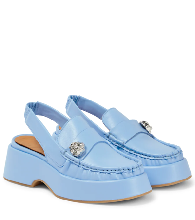 Ganni Vegea Wine Leather Slingback Platform Loafers In Blue