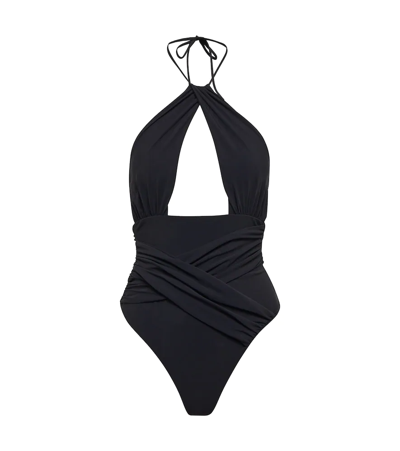 Nensi Dojaka Cutout Ruched Halterneck Swimsuit In Black