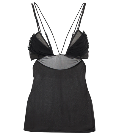 Nensi Dojaka Pleated Cutout Mesh Camisole In Black
