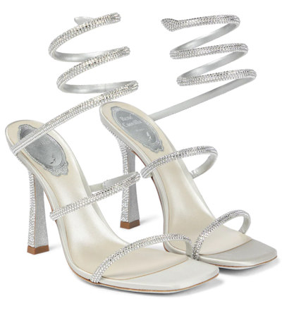 René Caovilla Cleo 105 Embellished Sandals In Grey Silver