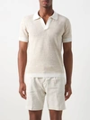 Thom Sweeney Open-collar Cotton-blend Polo Shirt In Neutrals