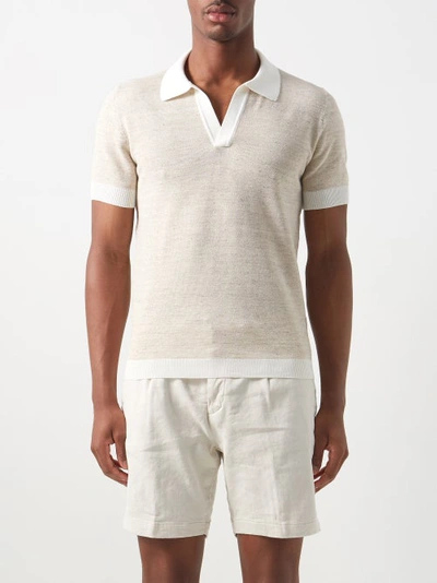 Thom Sweeney Open-collar Cotton-blend Polo Shirt In Beige - 2197