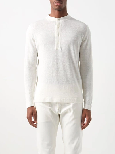 Thom Sweeney Slim-fit Linen Henley T-shirt In White