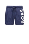 Hugo Boss Quick-drying Swim Shorts With Contrast Logo In Dark Blue