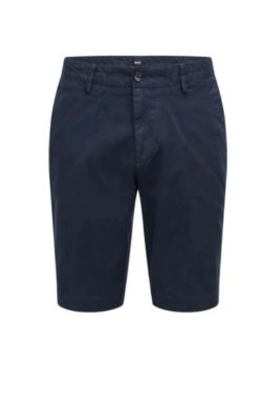 Hugo Boss Slim-fit Shorts In Printed Stretch-cotton Twill In Dark Blue