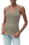 Michael Stars Luna Stripe Cotton Blend Henley Tank In Grey/ Olive