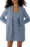 Favorite Daughter The Break Up Gingham Check Oversize Stretch Cotton Blazer In Navy Gingham